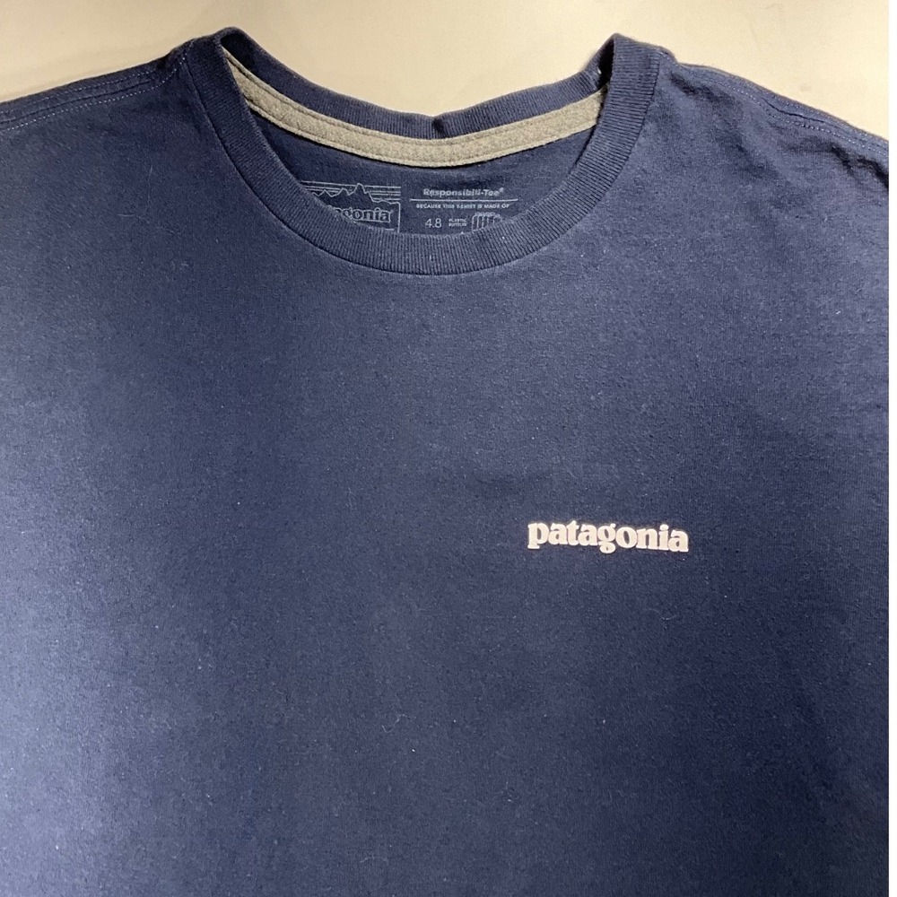 Patagonia Mens Responsibili-Tee Navy Blue P-6 Logo Graphic T-Shirt Medium - Picture 2 of 6